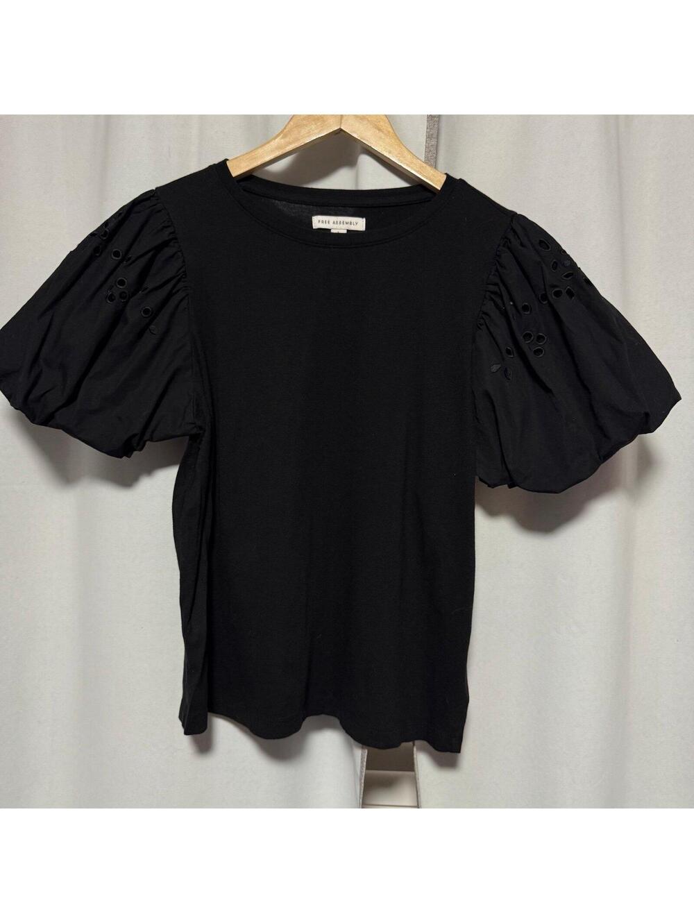 Free Assembly Women's T-Shirt with Embroidered Eyelet Sleeves large